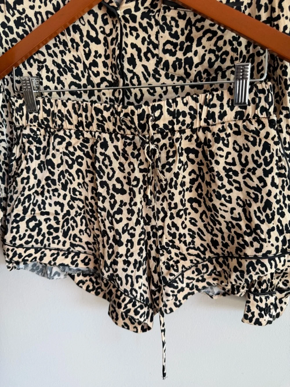 By Together Collection Leopard Print Pajama Set Tan Black Satin Long Sleeve M
